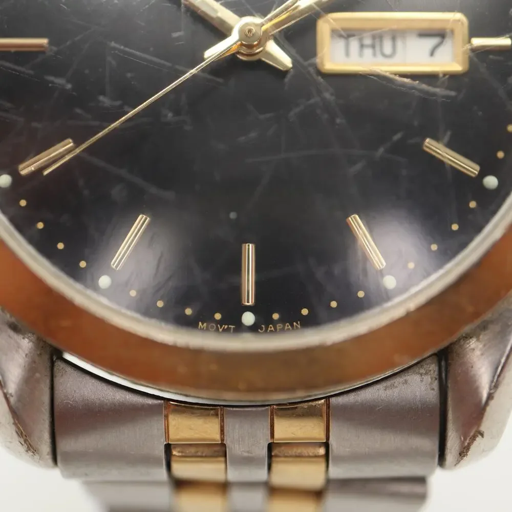 Vintage Pulsar Mens Two Tone Day Date Watch 38mm Gray Dial V733-X061 New Battery